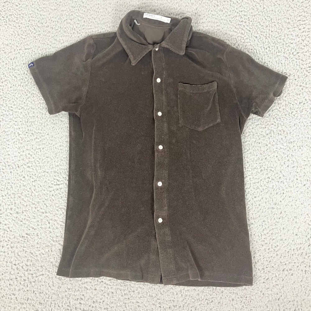Criquet Shirt Mens Small Brown Terry Cloth Button Down Short Sleeve Resort